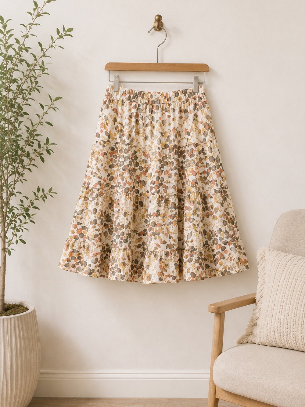 Ruby Rd Colorful Orange Tiered Midi‎ Skirt Sz 18 Cotton Boho Floral Flowy Lined